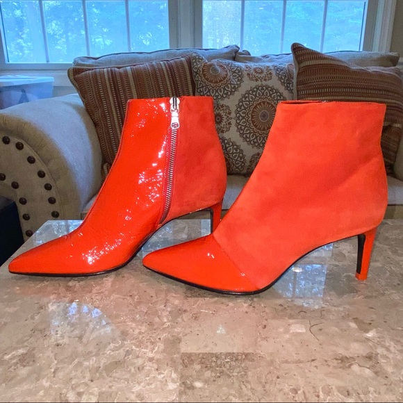RAG & BONE Beha Bootie Red Suede & Patent Leather Point Toe Healed Ankle - Picture 1 of 8